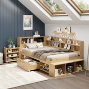 Letto Singolo Contenitore per Bambini con Cassetti e Ripiani ¨C MINIMAL ¨C 90x200, Naturale