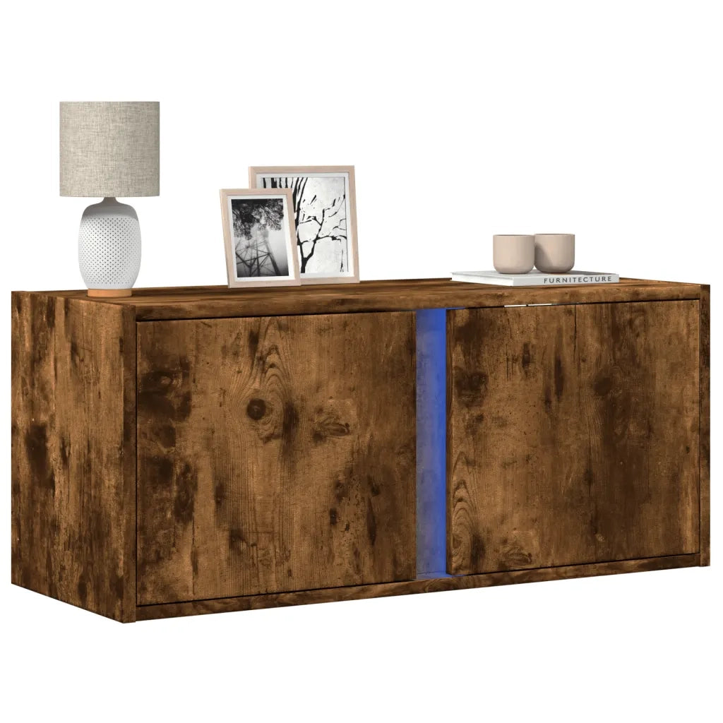 Mobile TV a Parete con Luci LED-Mobile TV a Muro Rovere Fumo 80x31x35 cm 406759