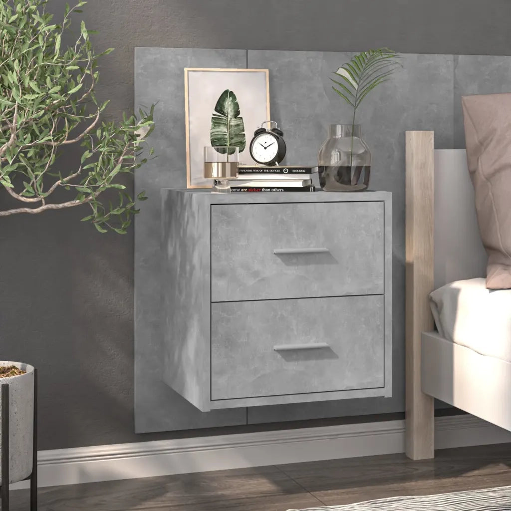 Set di 2 Comodini | Armadio da Notte | Mobiletto da notte a Muro Grigio Cemento
