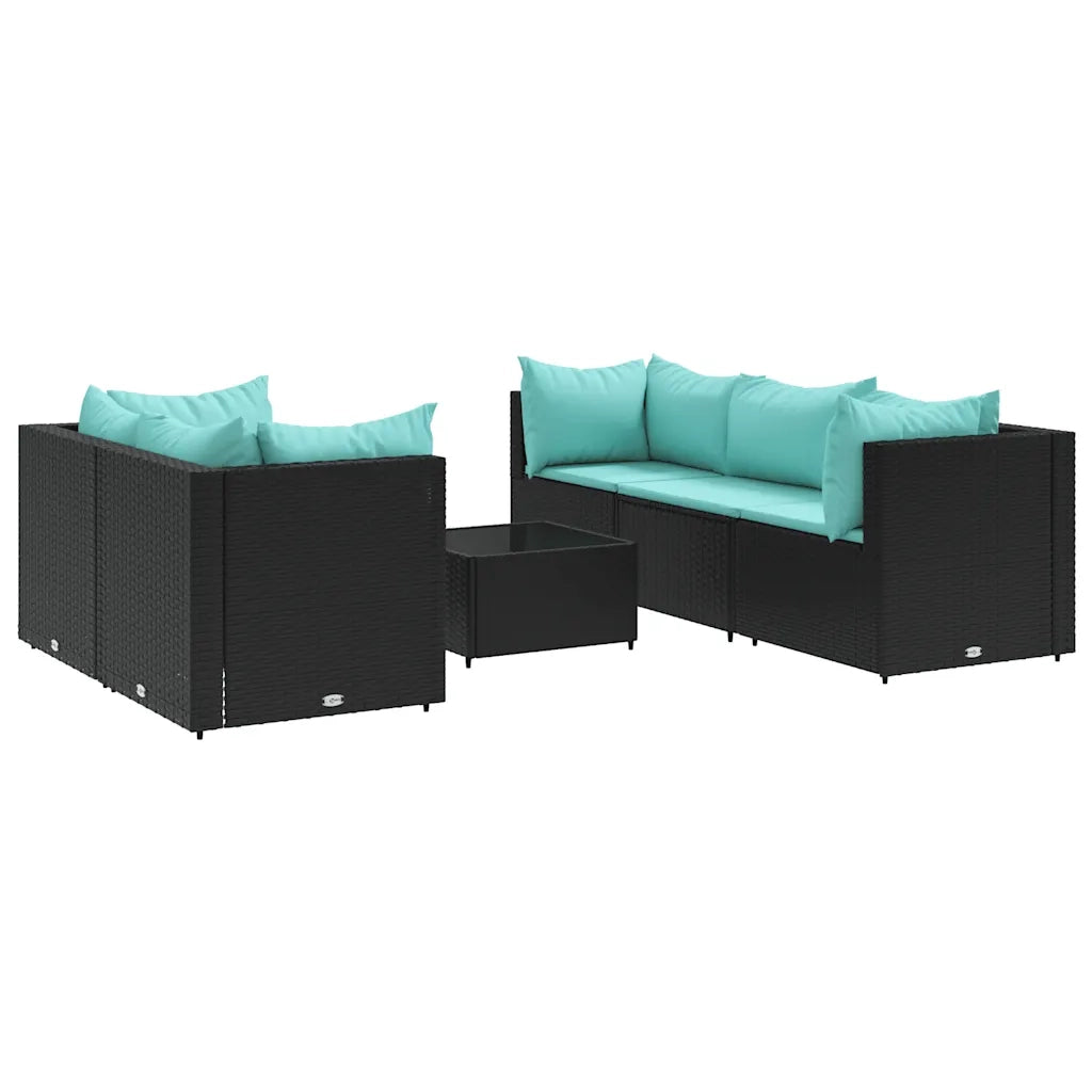 Set Mobili da Giardino 6 pz con Cuscini in Polyrattan Nero