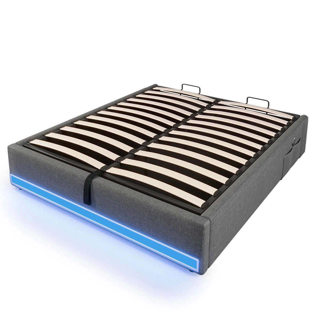Letto contenitore - Xylo - 140x200 cm LED USB grigio