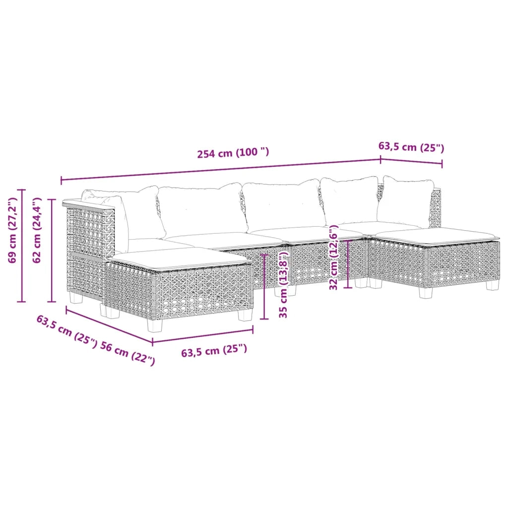 Set Divano da Giardino 6 pz con Cuscini Grigio in Polyrattan 3261951