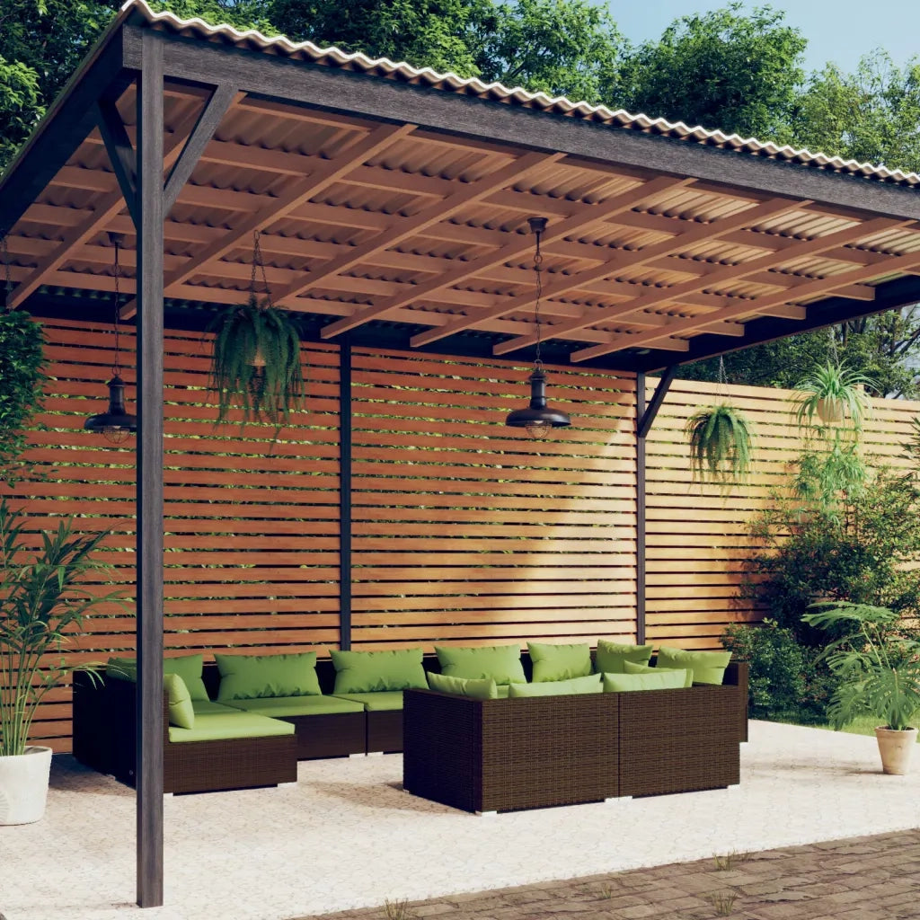Set Divani da Giardino 9 pz con Cuscini in Polyrattan Marrone 3102060