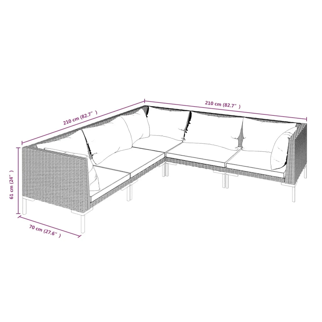 Divani da Giardino 5 pz con Cuscini in Polyrattan Grigio Scuro 3099840