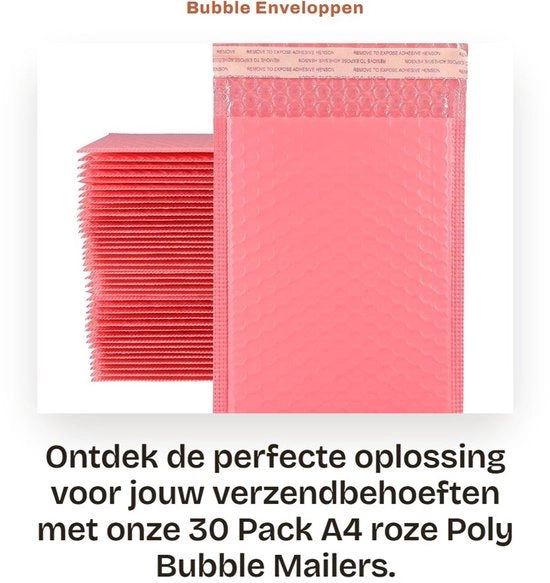 Enveloppe a Bolla 30 pezzi - Formato A4 29x36cm - Imbottita e impermeabile - Chiusura automatica - Rosa - Per spedizione e confezionamento - Borse di spedizione