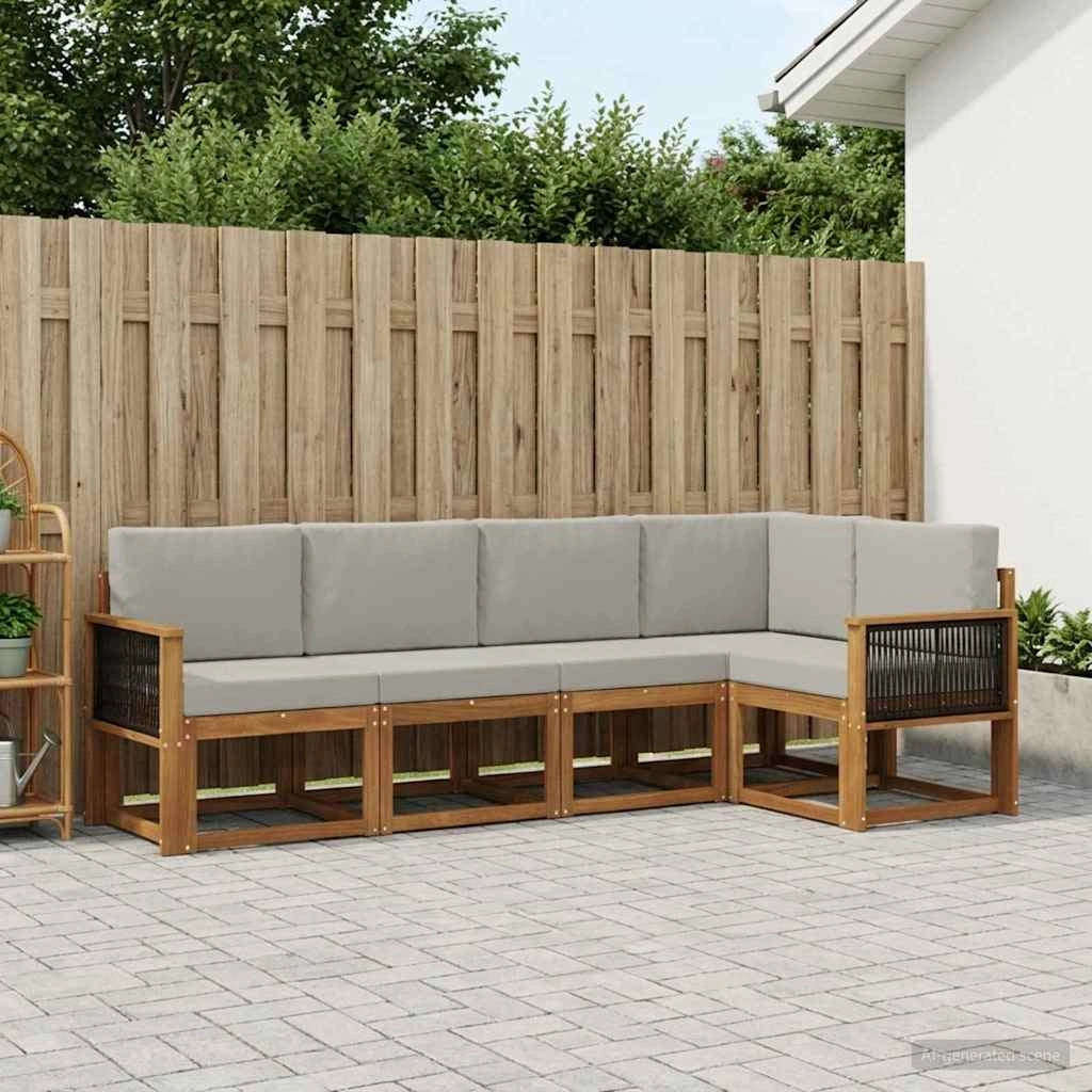 Set di divani da esterno 5 pz Naturale e Grigio Chiaro 3385212