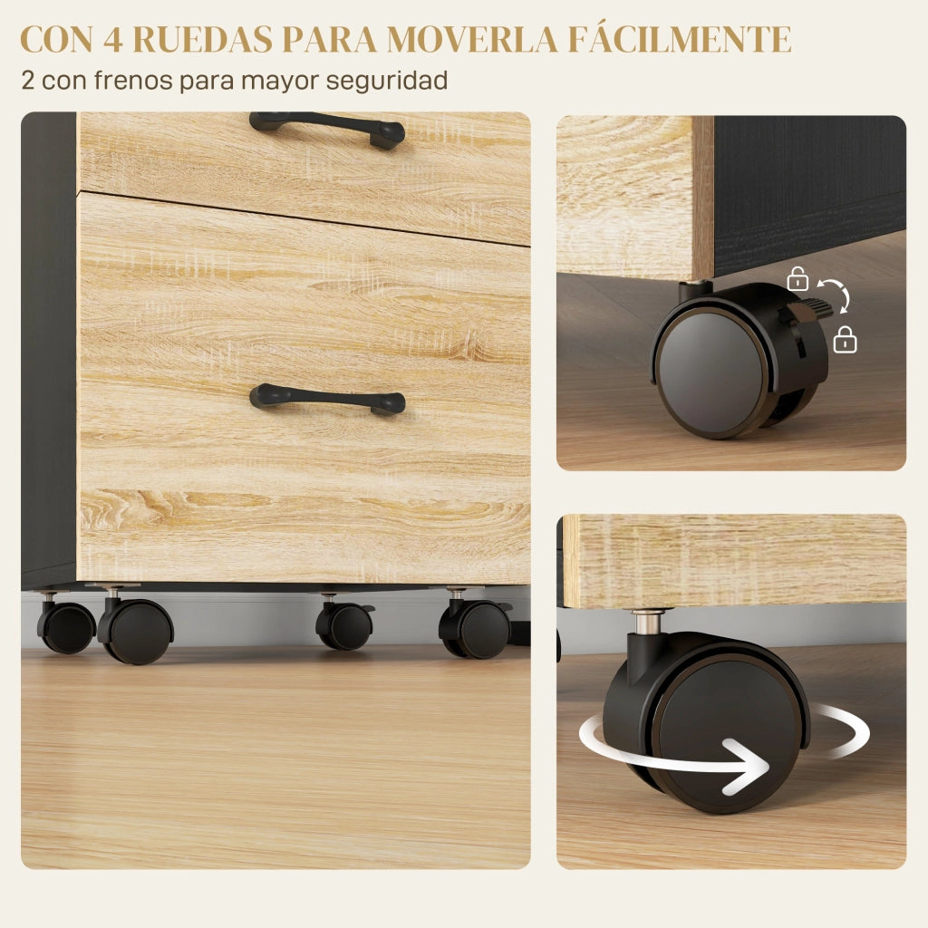 Scrivania con cassetti e ruote ¨C zephmum ¨C quercia e nero 40x42x65 cm