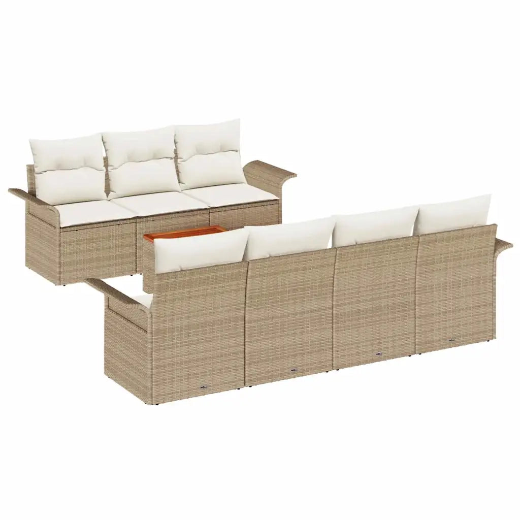 Set Divano da Giardino con cuscino 8 pcs Beige polyrattan 3347288