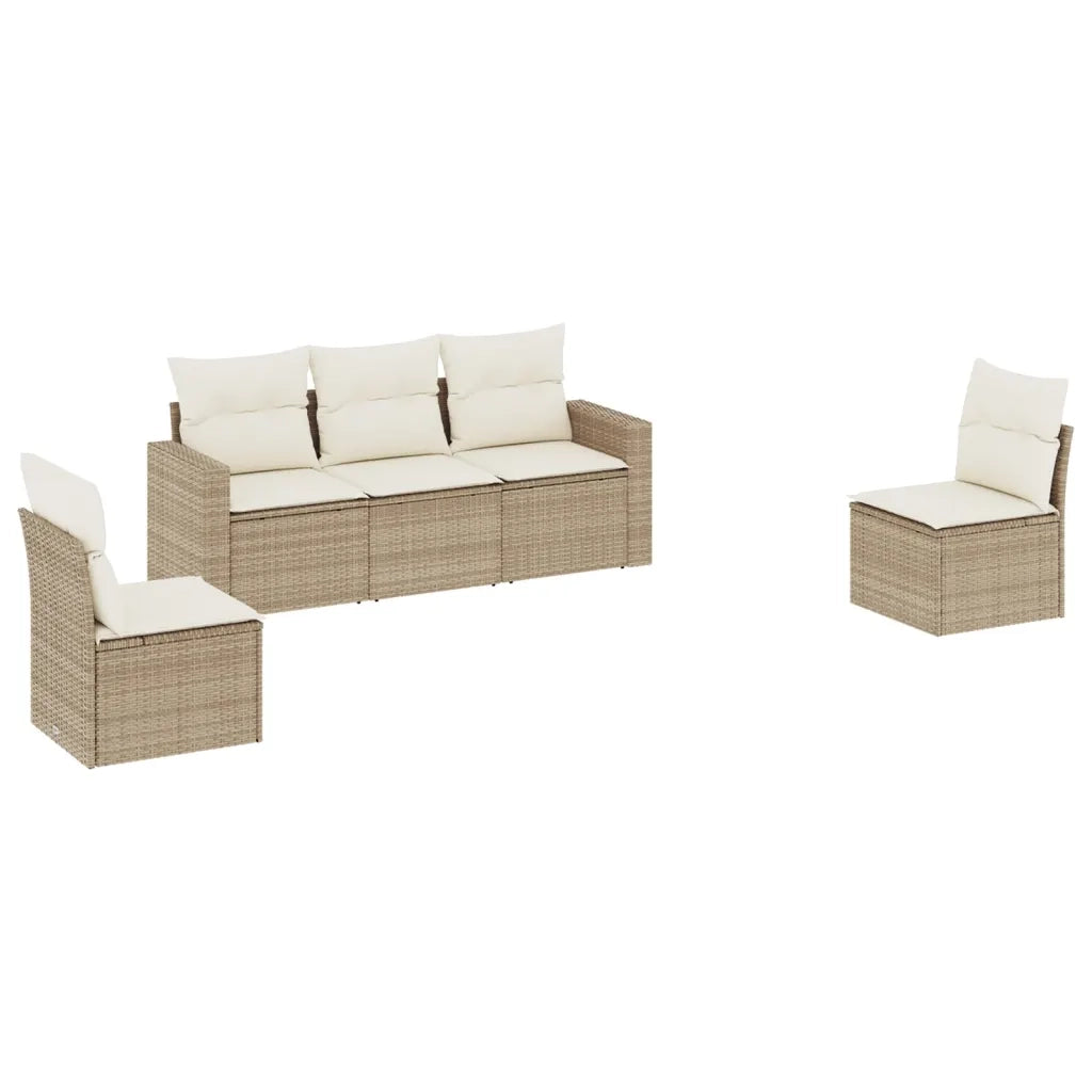 Set Divano da Giardino 5 pz con Cuscini Beige in Polyrattan 3218778