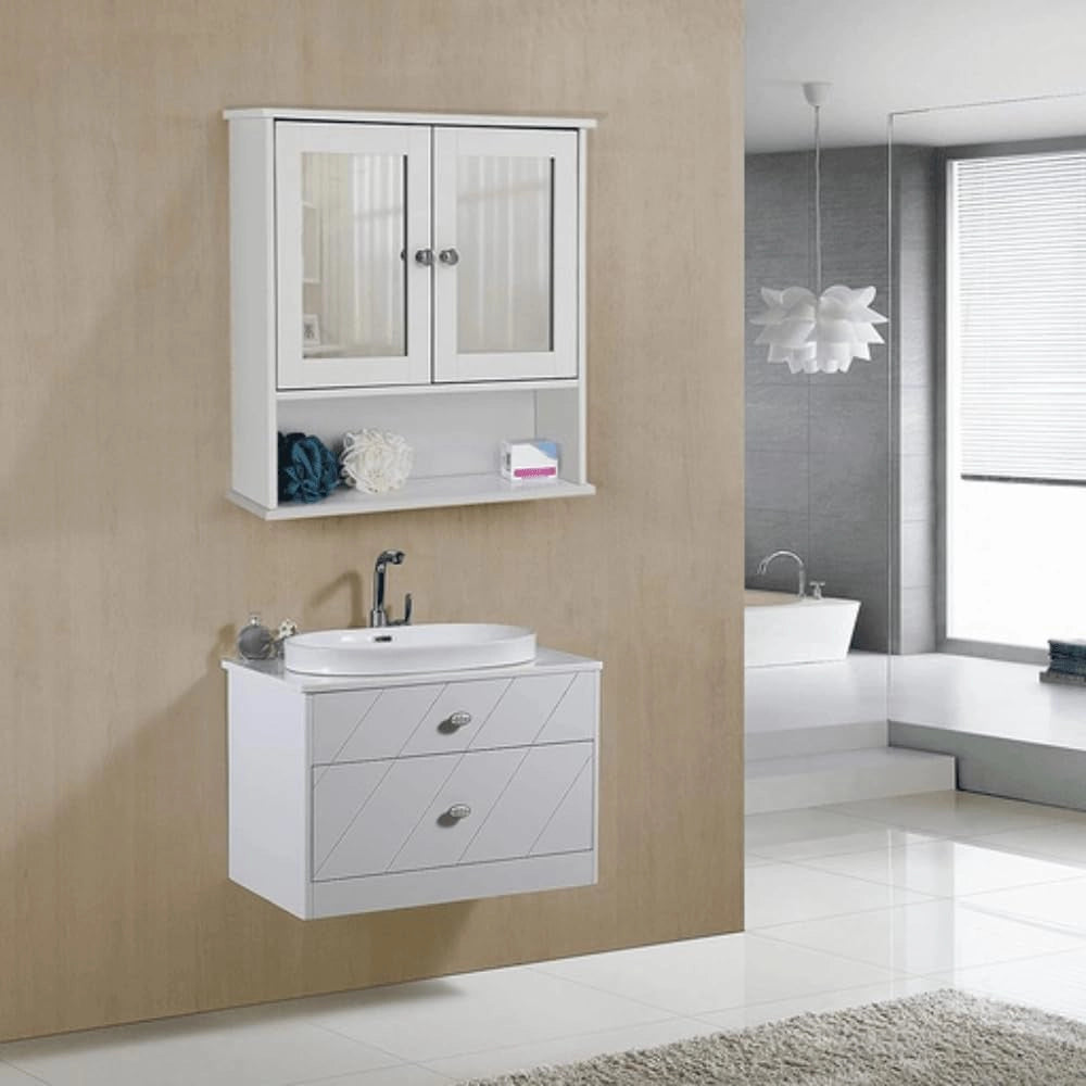 Mobiletto da bagno a parete Valora con specchio bianco | salvaspazio