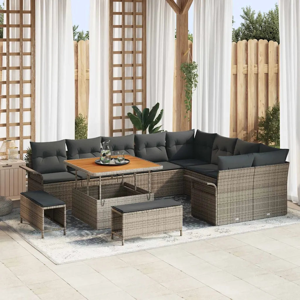 Set Divano da Giardino con cuscino 12 pcs Grigio polyrattan