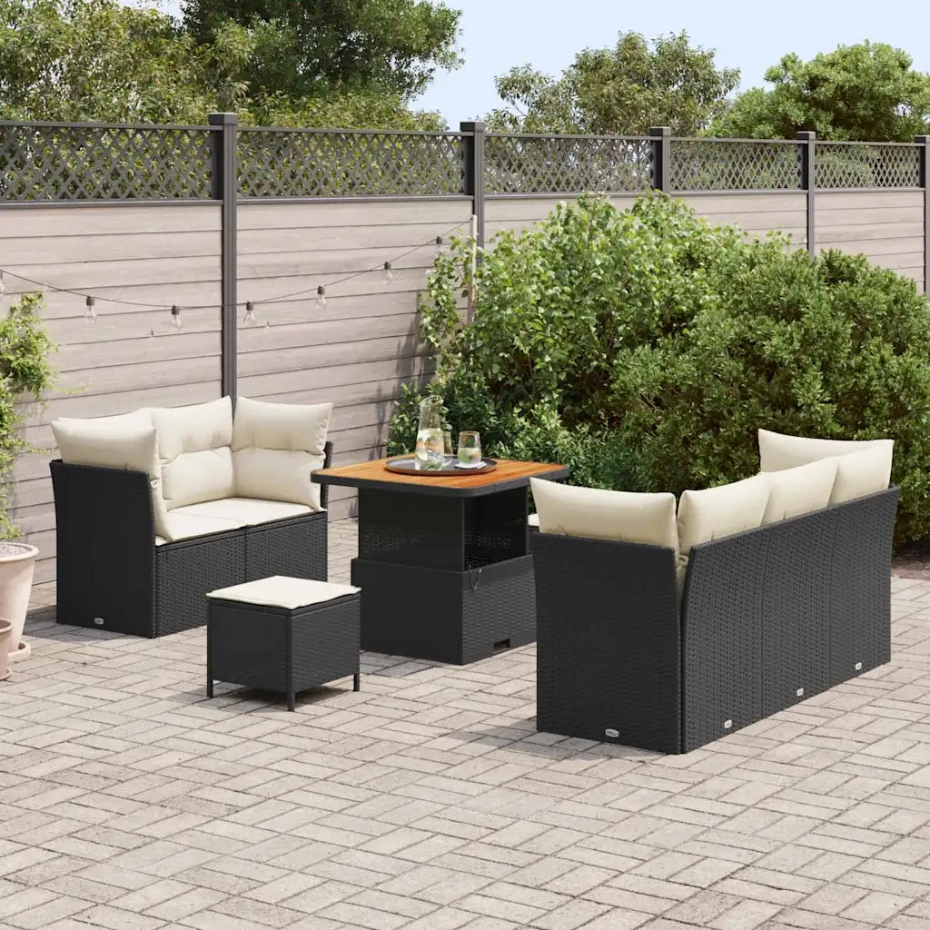 Set Divano da Giardino 8 pcs Nero e Crema polyrattan 3363375