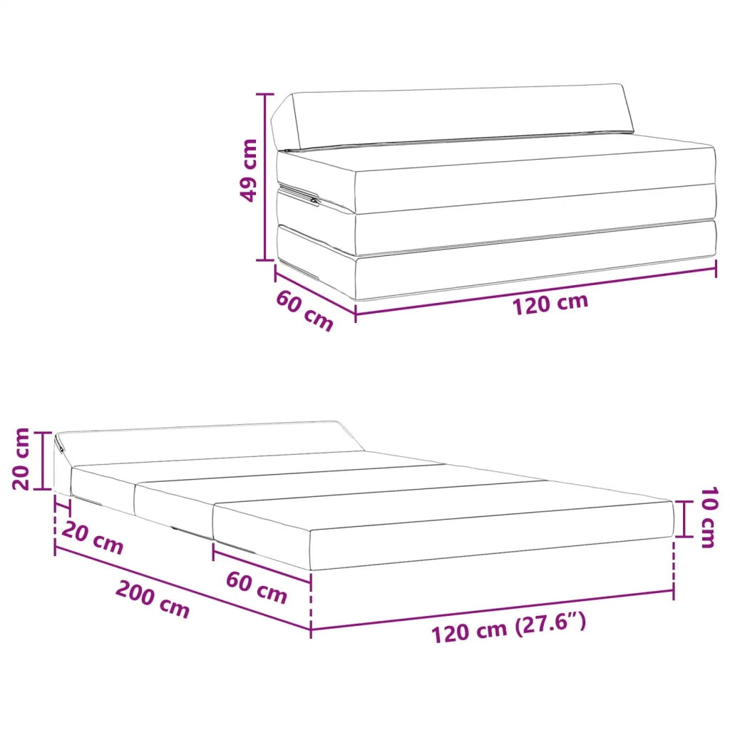 Divano Letto Pieghevole Grigio Scuro 120 x 60 x 49 cm Tessuto 900035