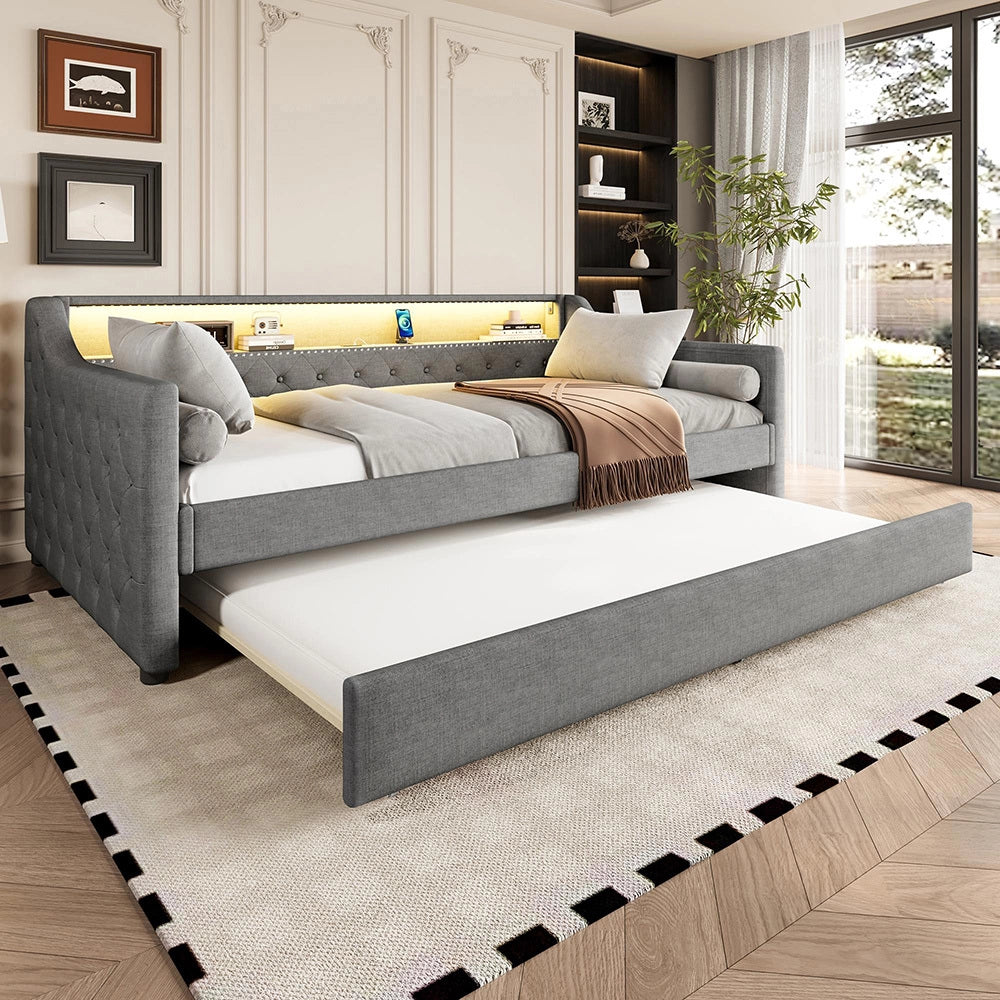 Divano letto daybed - Xylo - 90x200 cm LED USB grigio