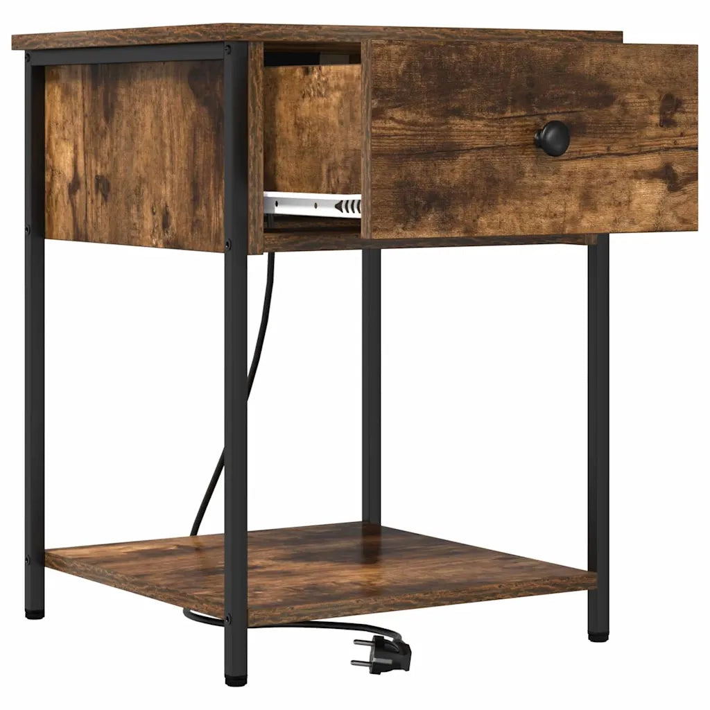 Set di 2 Comodini | Armadio da Notte | Mobiletto da notte con cassetto Rovere fum¨¦ 42 x 41 x 56 cm