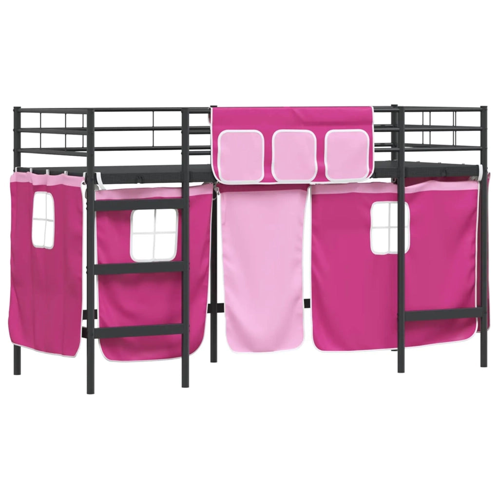 Struttura del Letto Loft per Bambini con Tendine-Giroletto per bambini Nero e rosa 781072
