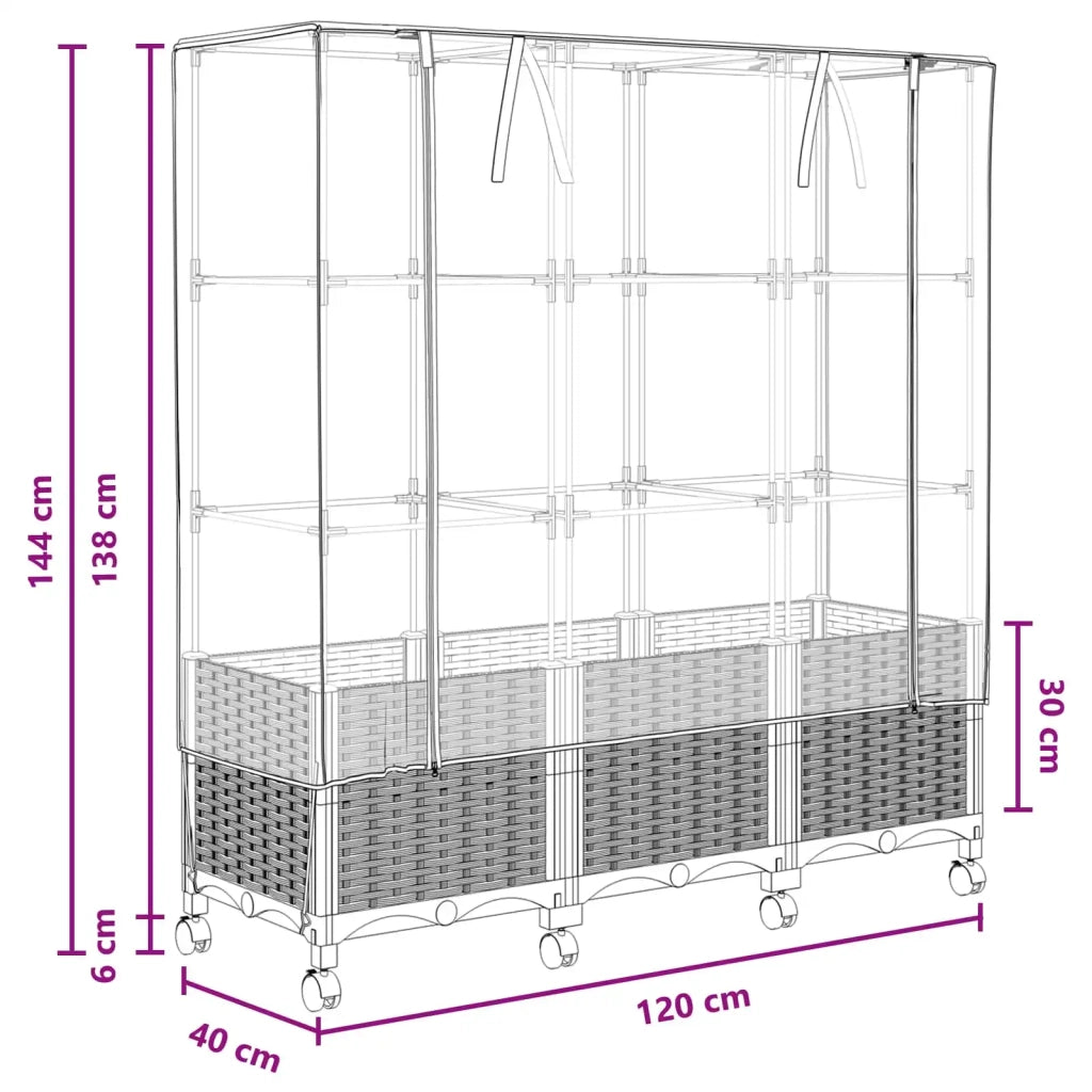 Vaso da Giardino con Copertura per Serra e Ruote 3 pz Nero PP 3423067