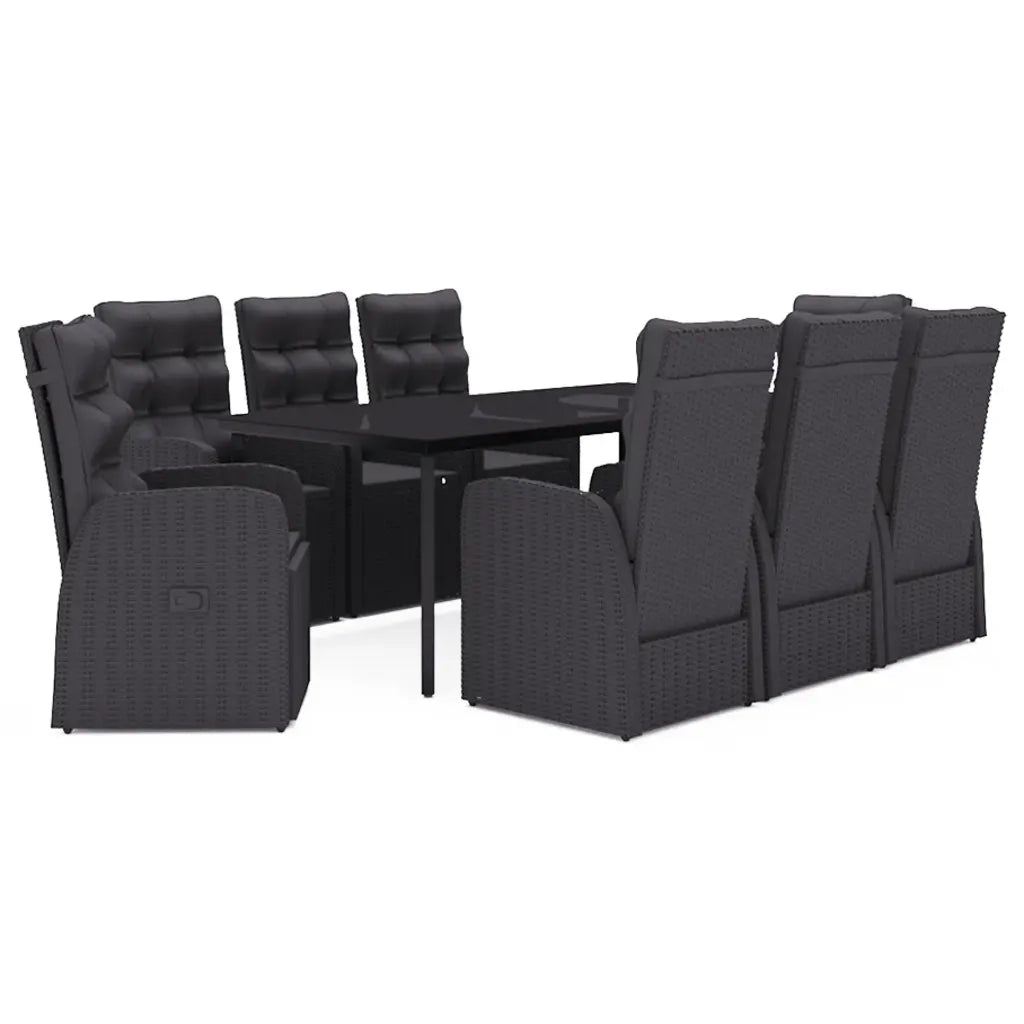 Set da Pranzo da Giardino 9 pz con Cuscini Nero 3099500