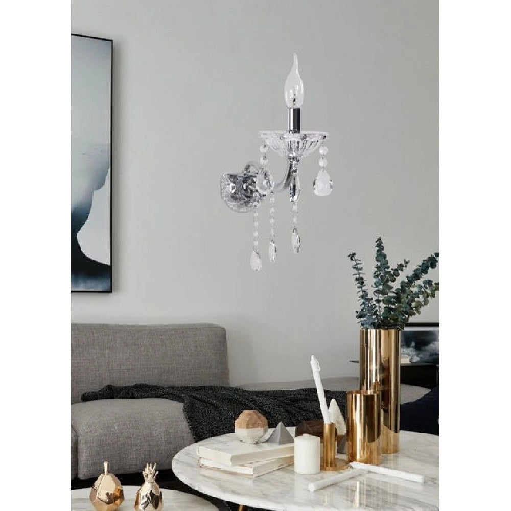 Trade Shop - Applique Da Muro Candelabro Gocce Pendenti Cristallo Acrilico Attacco E14 E34 - Argento