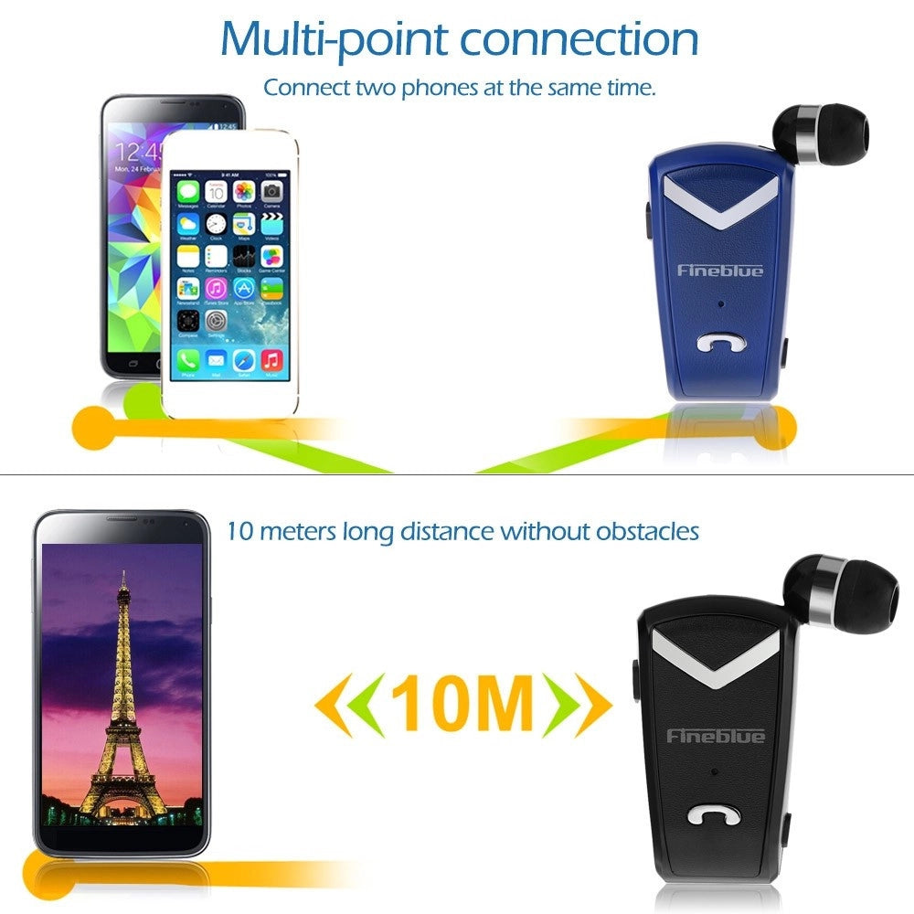 Trade Shop - Cuffia Retraibile Auricolare Bluetooth Universale Fineblue F-v2 Per Smartphone -
