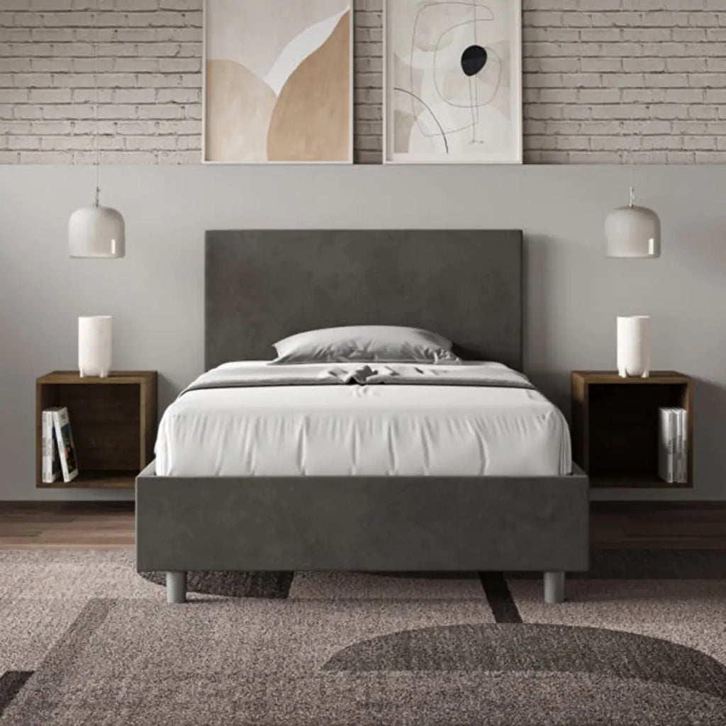 Letto una piazza e mezza contenitore imbottito 120x210 microfibra grigio Adele
