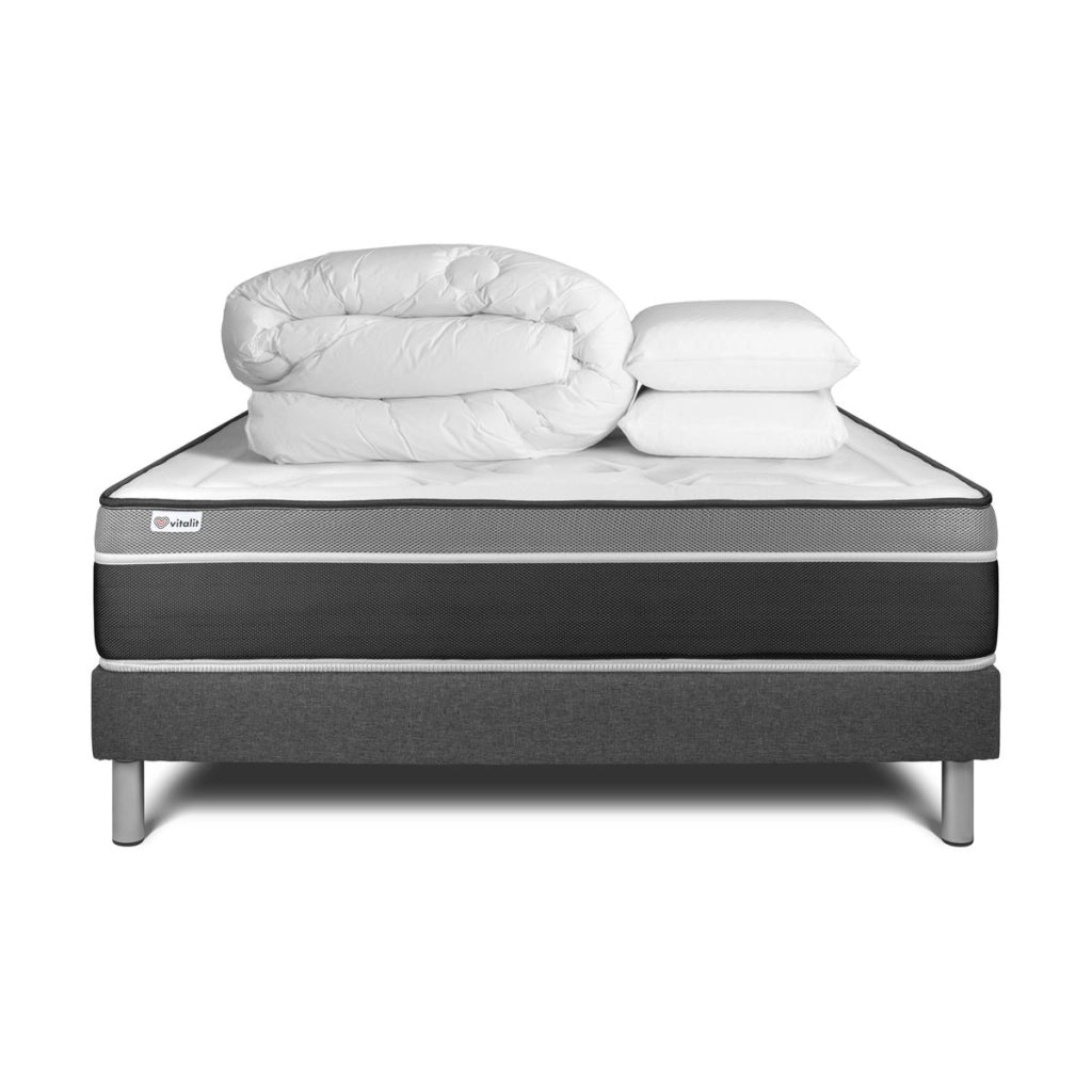Pacchetto letto completo - Materasso 180x200cm + Box spring con doghe (kit) + 2 cuscini + Piumino - Vital Care