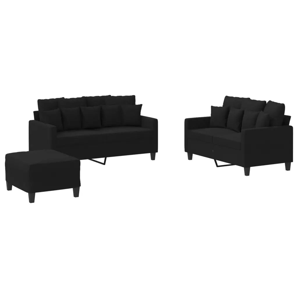 Set di Divani 3 pz con Cuscini Nero in Tessuto 3201660