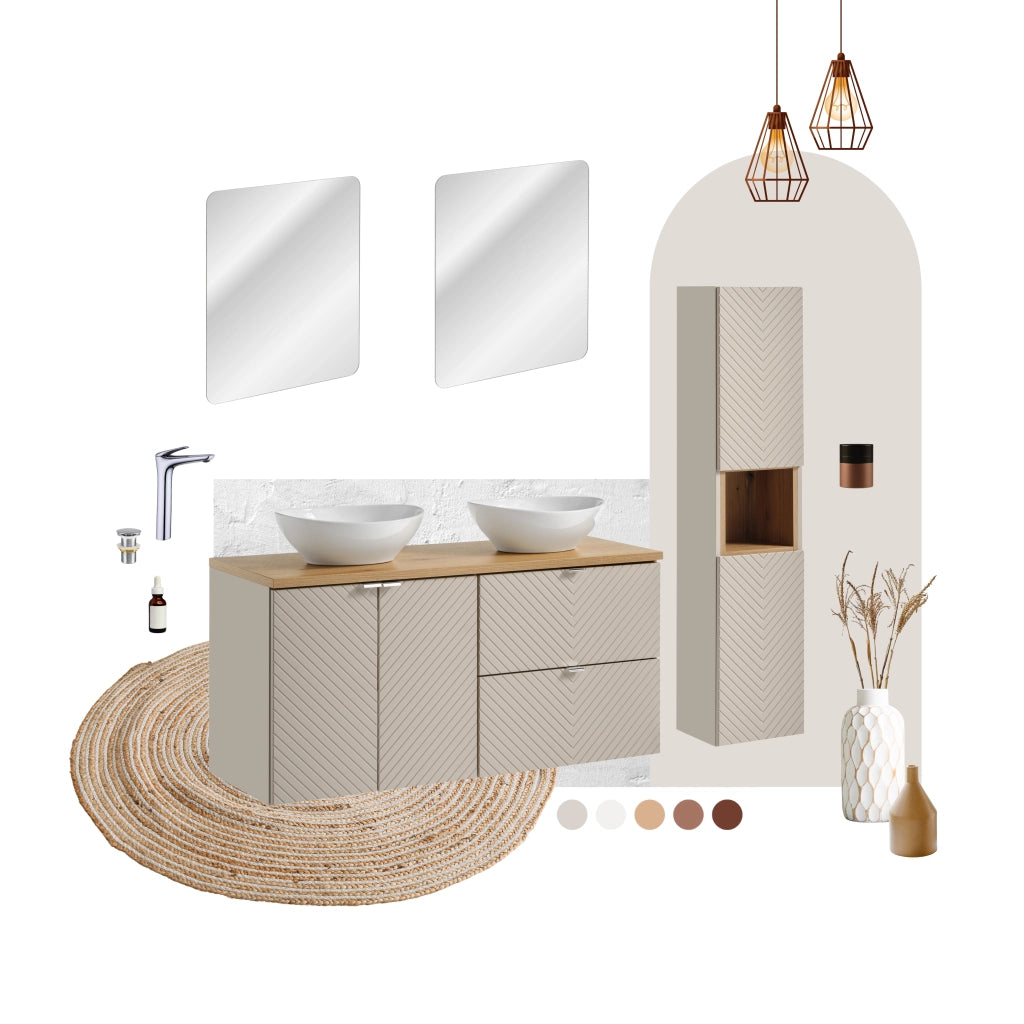 Set mobili bagno 60 cm con piano e lavabo da appoggio Lola Viva Cashmere 60 x 1401 x 40 cm