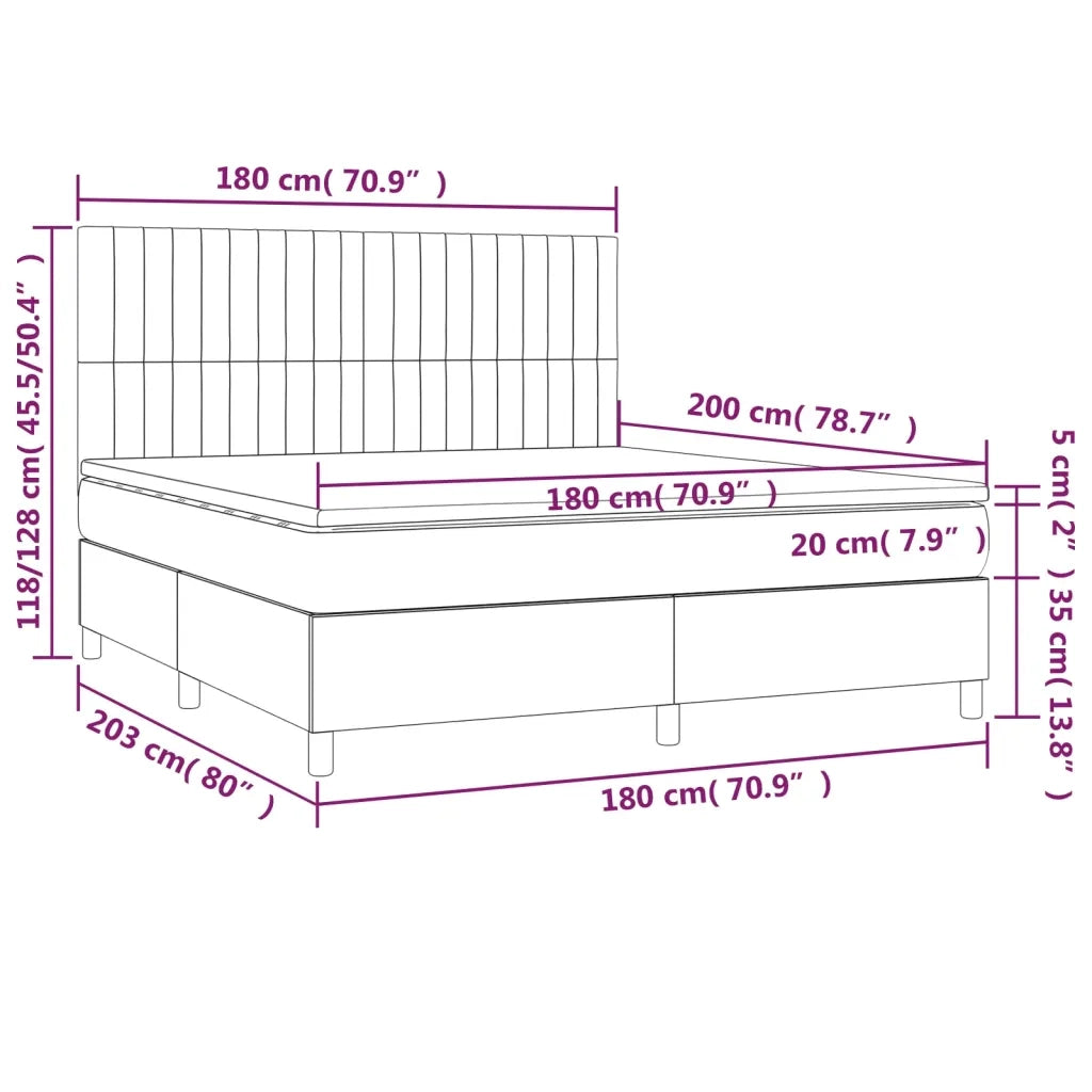 Letto a Molle con Materasso e LED Rosa 180x200 cm in Velluto 3136262