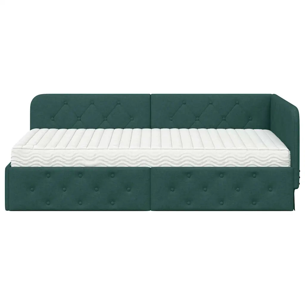 Cornice del letto ad angolo Verde Scuro 100 x 200 cm Tessuto