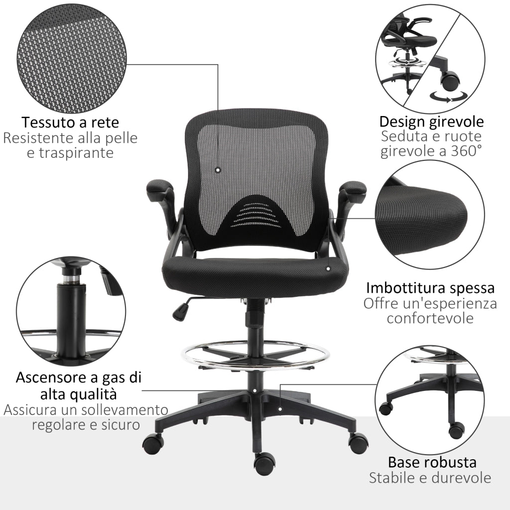 Sedia da Ufficio con Schienale Rete e Braccioli ¨C Minimal ¨C Nera 64x60x106-126 cm