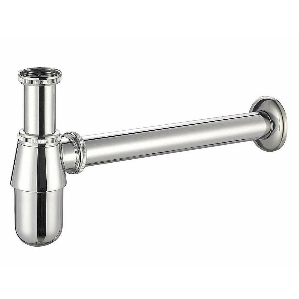 Trade Shop - Scarico Sifone A Bottiglia Lavandino Sotto Lavabo Cromato 1" 1/4 Con Rosone 9373 -