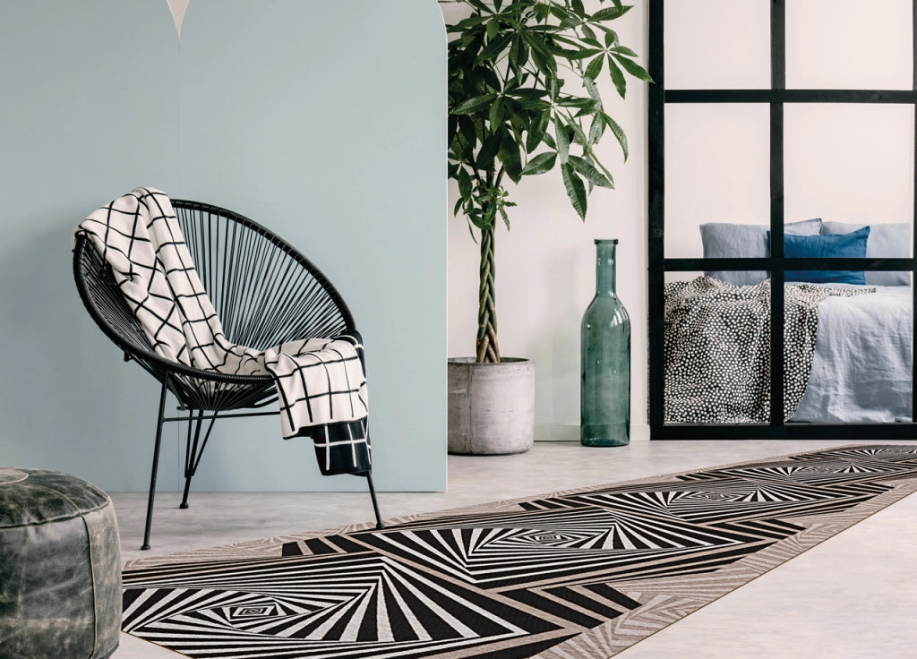 Tappeto Passatoia In Tessuto Jacquard Linea Emozioni Disegno Optical Nero - 57x115 - Nero