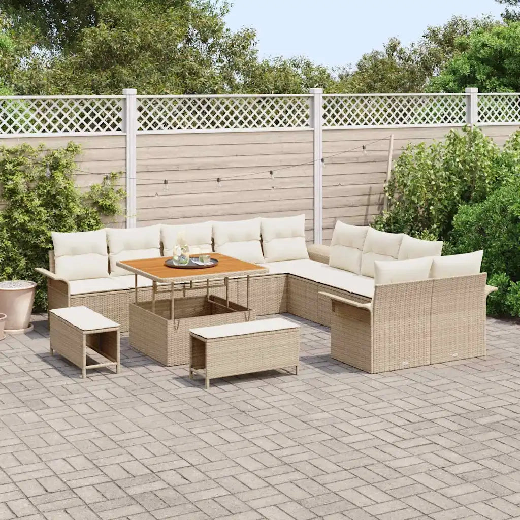 Set Divano da Giardino con cuscino 13 pcs Beige e Crema