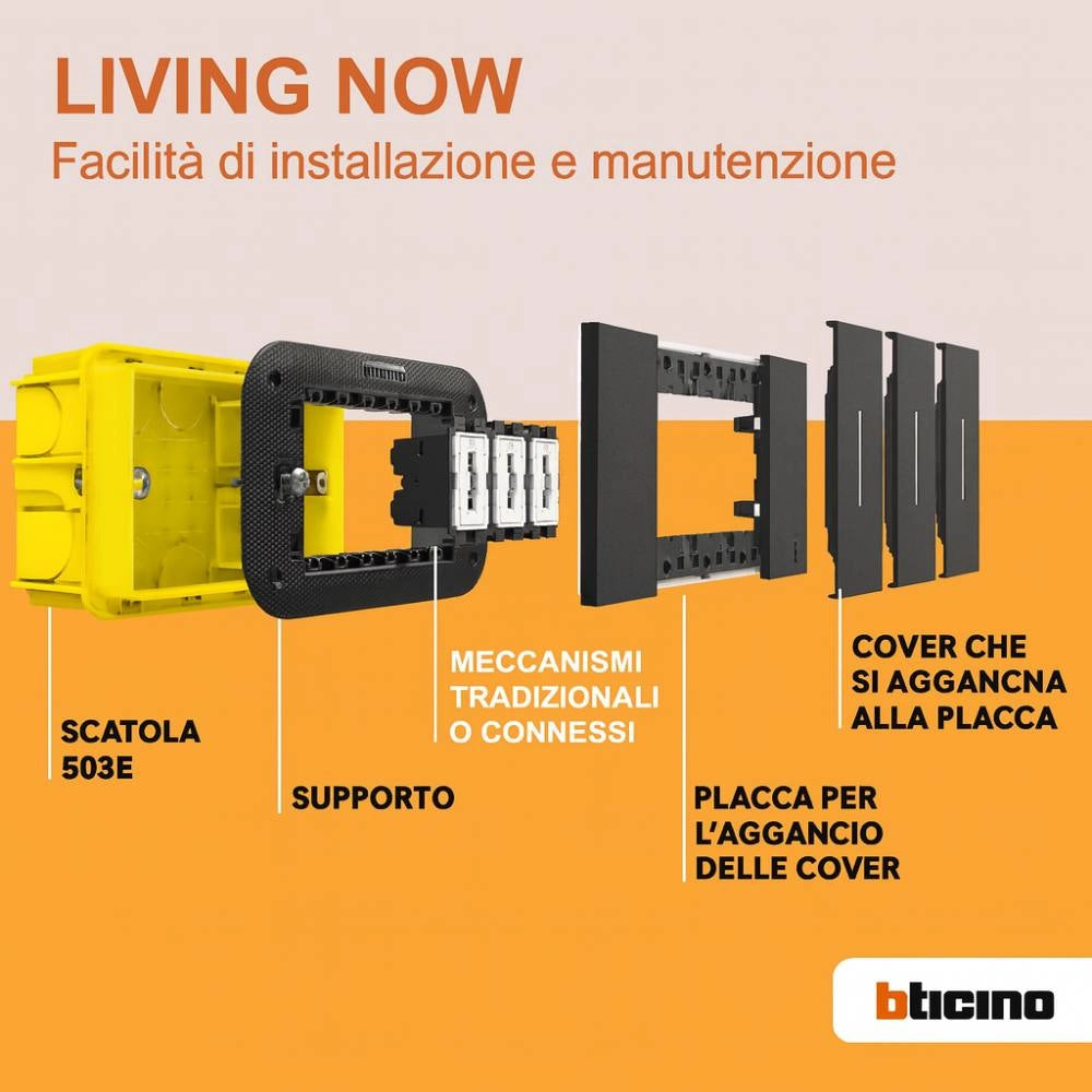 Bticino living now cover illuminabile 1 modulo per pulsanti e tapparelle *** colore nero, confezione 1