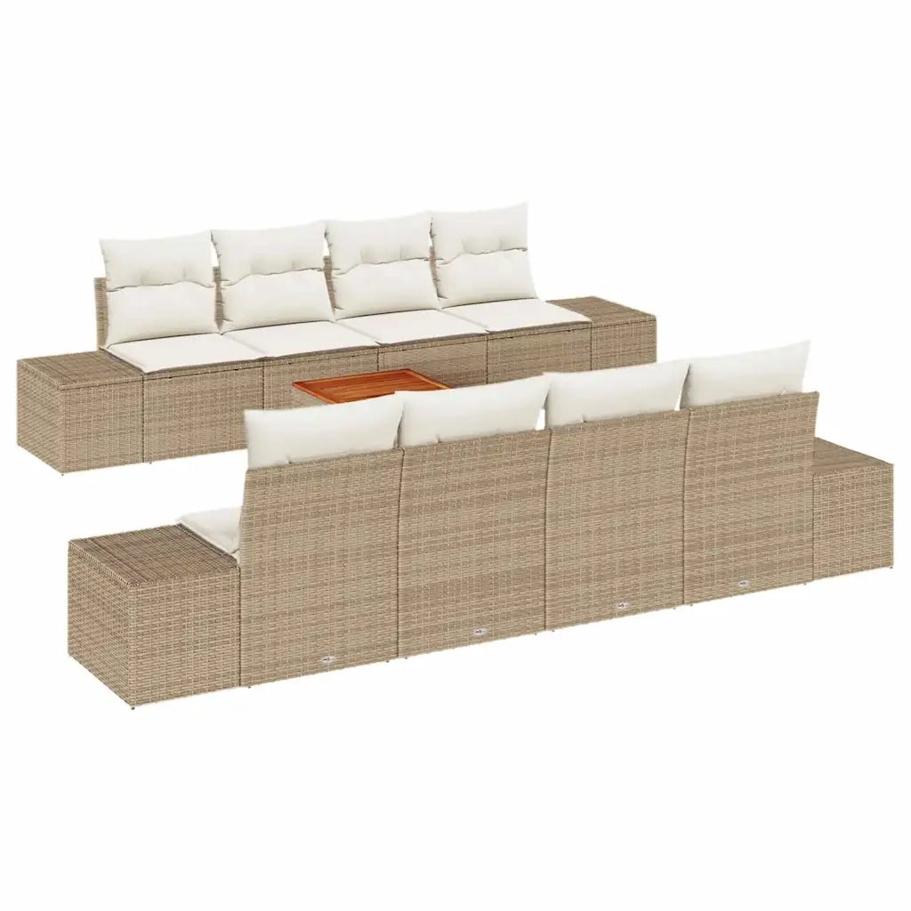 Set Divano da Giardino 9 pcs Beige e Crema polyrattan