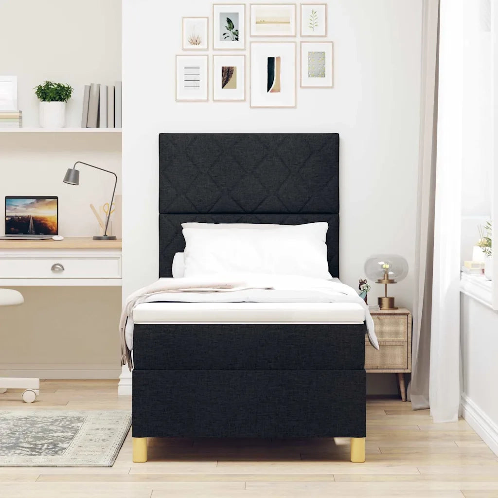 Letto a Sorgente LED con materasso Nero 100 x 200 cm Tessuto 3343154
