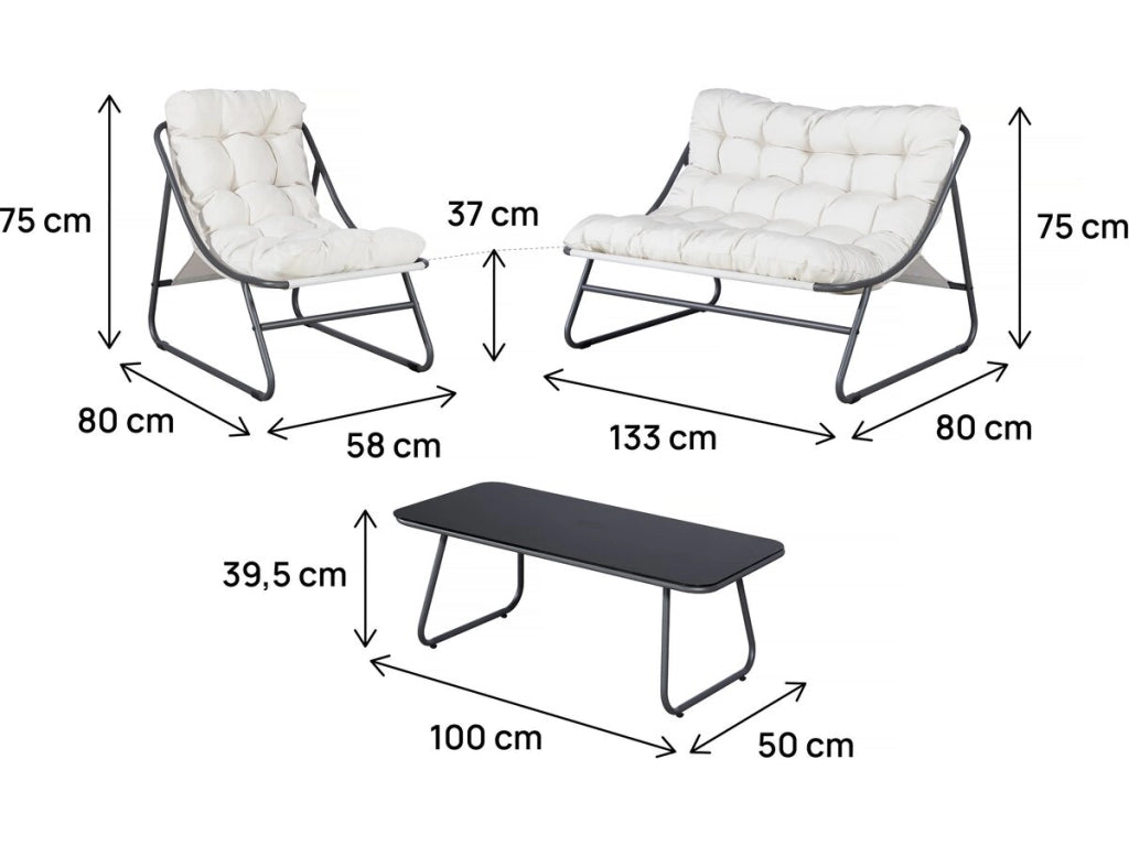 Set di mobili da giardino in metallo "Aria" con cuscini - 4 posti - Beige