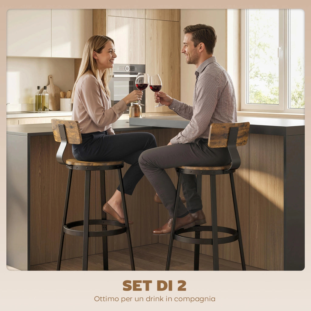 Sgabelli da Bar Set 2 Pezzi ¨C Minimal ¨C Legno e Metallo Marrone 37x47x96 cm