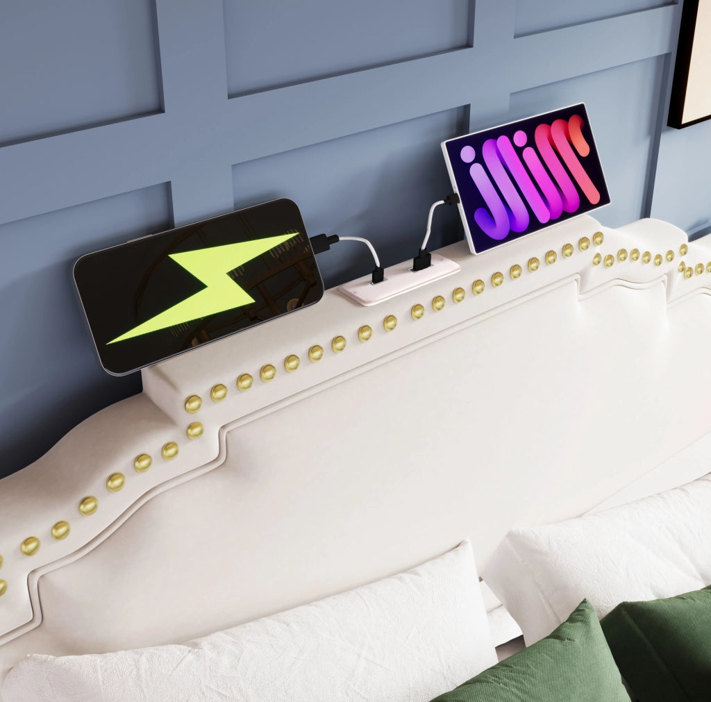 Letto matrimoniale 160x200 in velluto con LED, USB-C e 4 cassetti