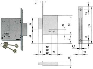 SERRATURA DA INFILARE DOPPIA MAPPA 57223  mm.45 (57223450)    CISA