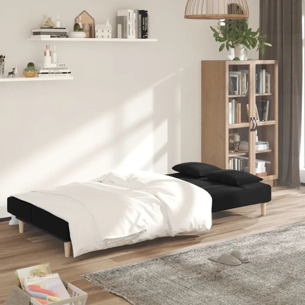 Divano Letto a 2 Posti con 2 Cuscini-Sofa Letto 2 Posti-Daybed Nero in Tessuto 194397