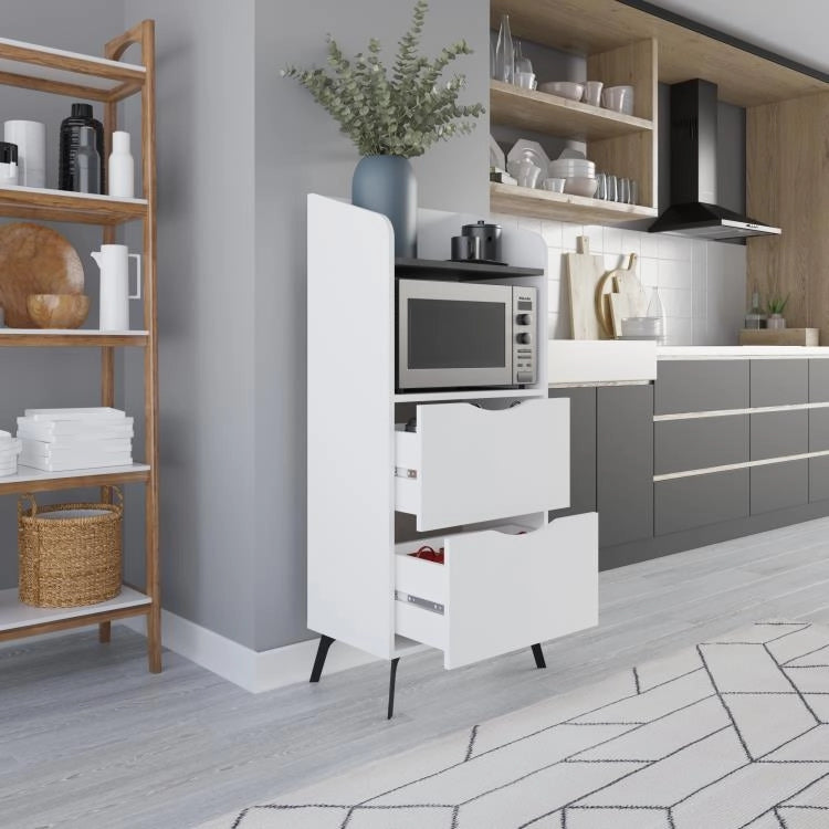 Mobile Multiuso Bianco con 2 Cassetti e 1 Ripiano Grigio Retrò 60x36x136 cm