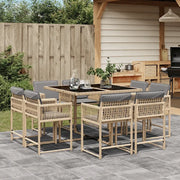 Set Pranzo da Giardino 9 pz con Cuscini Beige Misto Polyrattan