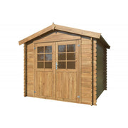 Casetta da giardino in legno impregnato 250x250 cm con pareti 28 mm e porta doppia con vetro, casetta esterna 5 m² - Esterni da Vivere