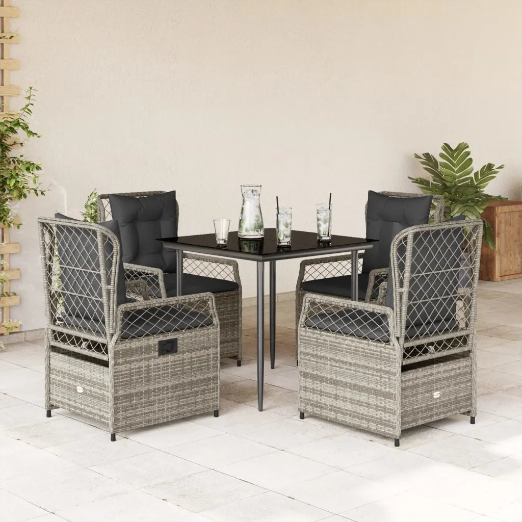 Set da Pranzo da Giardino 5 pz con Cuscini in Polyrattan Grigio 3262986