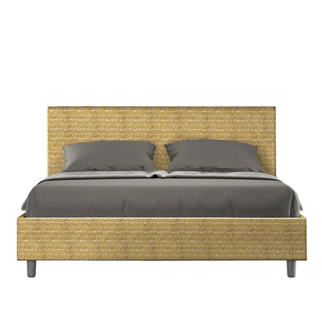 Letto matrimoniale con rete imbottito 160x210 tessuto Aragona 3 giallo Adele