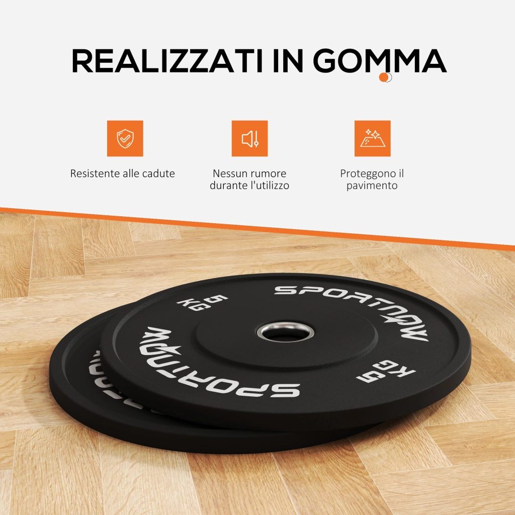 Dischi Pesi 5kg in Gomma ¨C Minimal ¨C Nero 2''