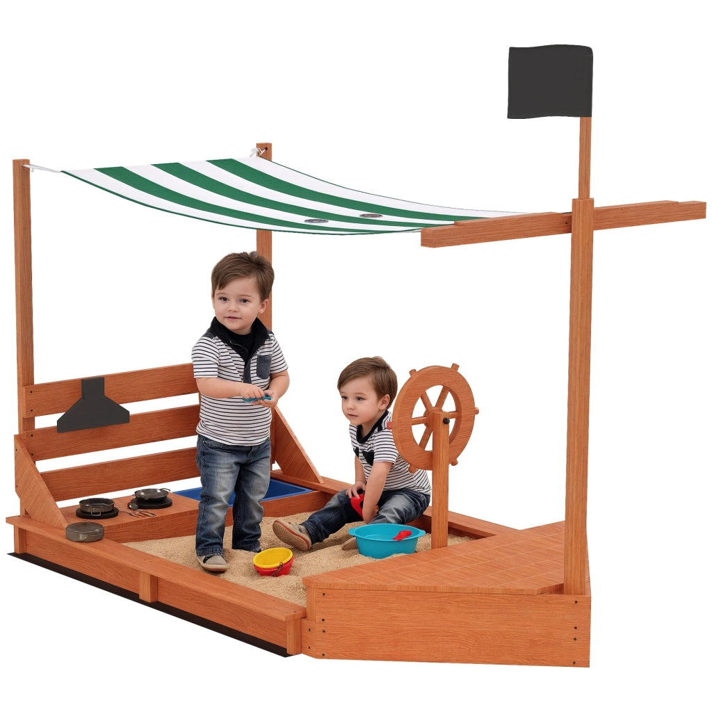Sandbox Piratenschiff con Cucina Bambini ¨C Minimal ¨C Legno Massello, 180x103x144.5 cm, Verde
