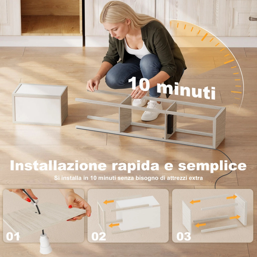 Lampada da Terra con Ripiani e USB ¨C Minimal ¨C Bianco e Rovere